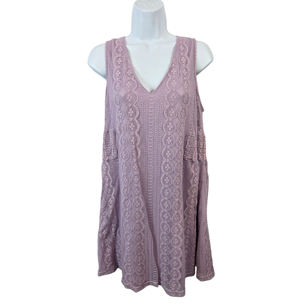 Blue Rain Lavender Floral Lace Sleeveless V-Neck Shift Dress Purple Medium M